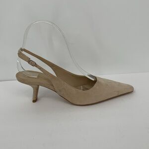 Sam Edelman Bianka slingback pumps tan suede kitten heel brown pointed toe 8